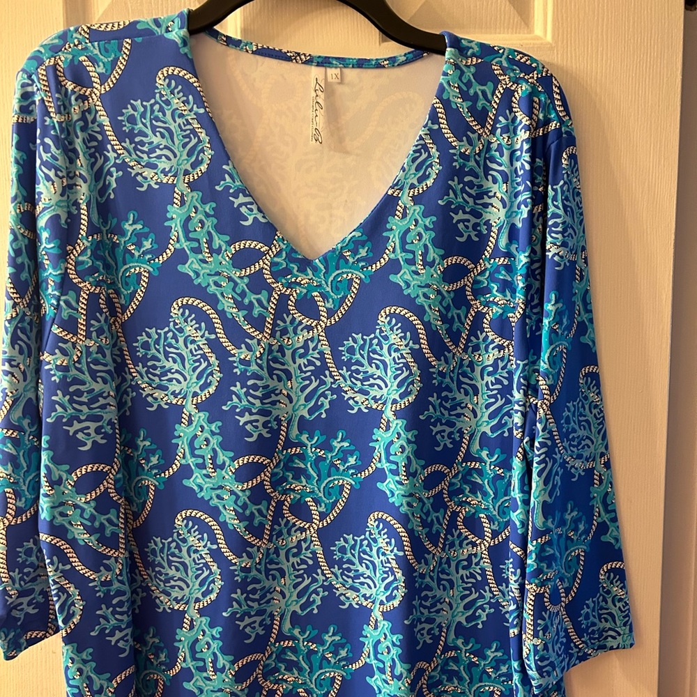 Lulu B 1x Aqua Top - 3/4 sleeve top
